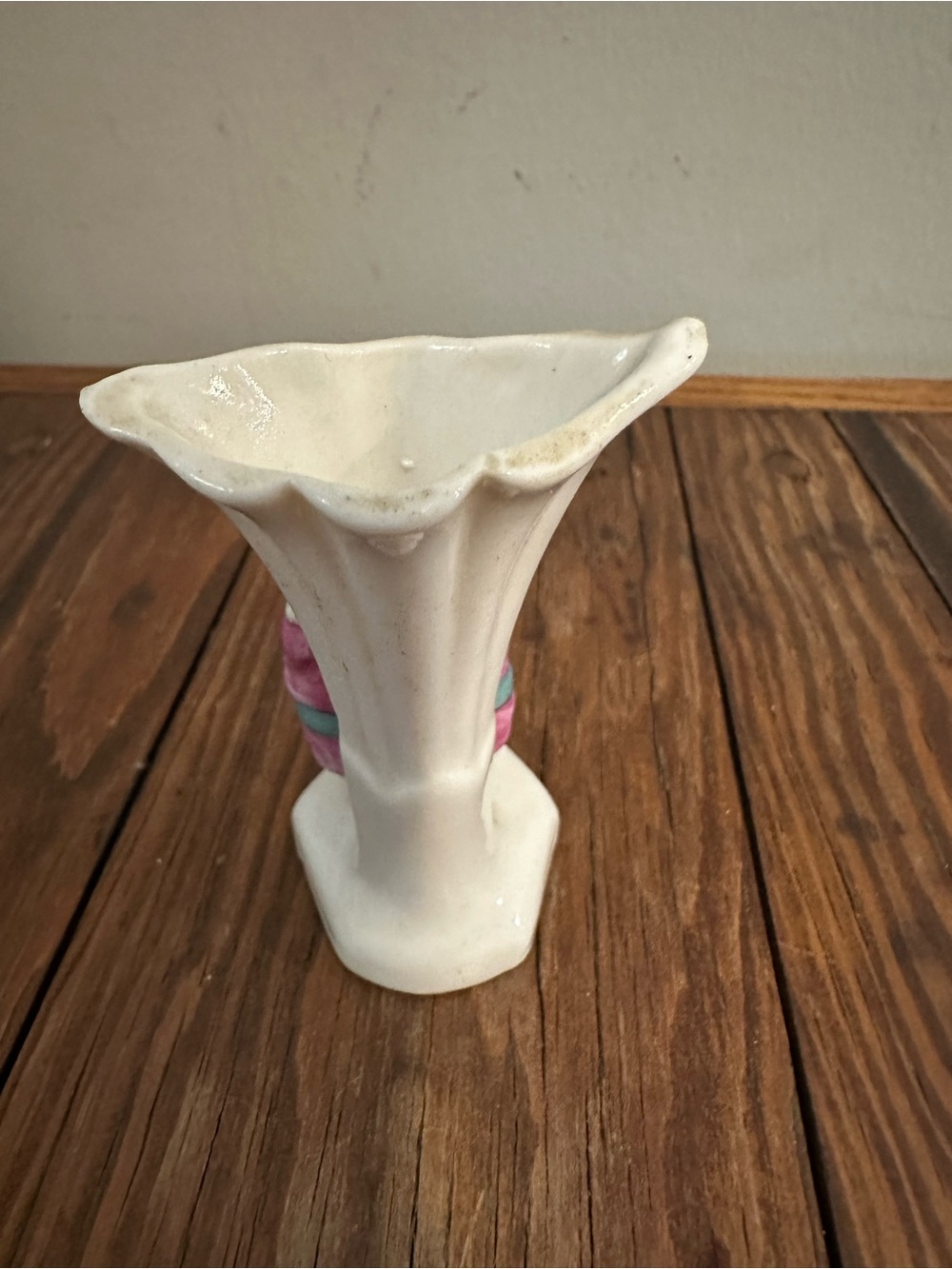 White Ceramic Vase with Pink Dress Figurine Accent - Picture 2 of 5